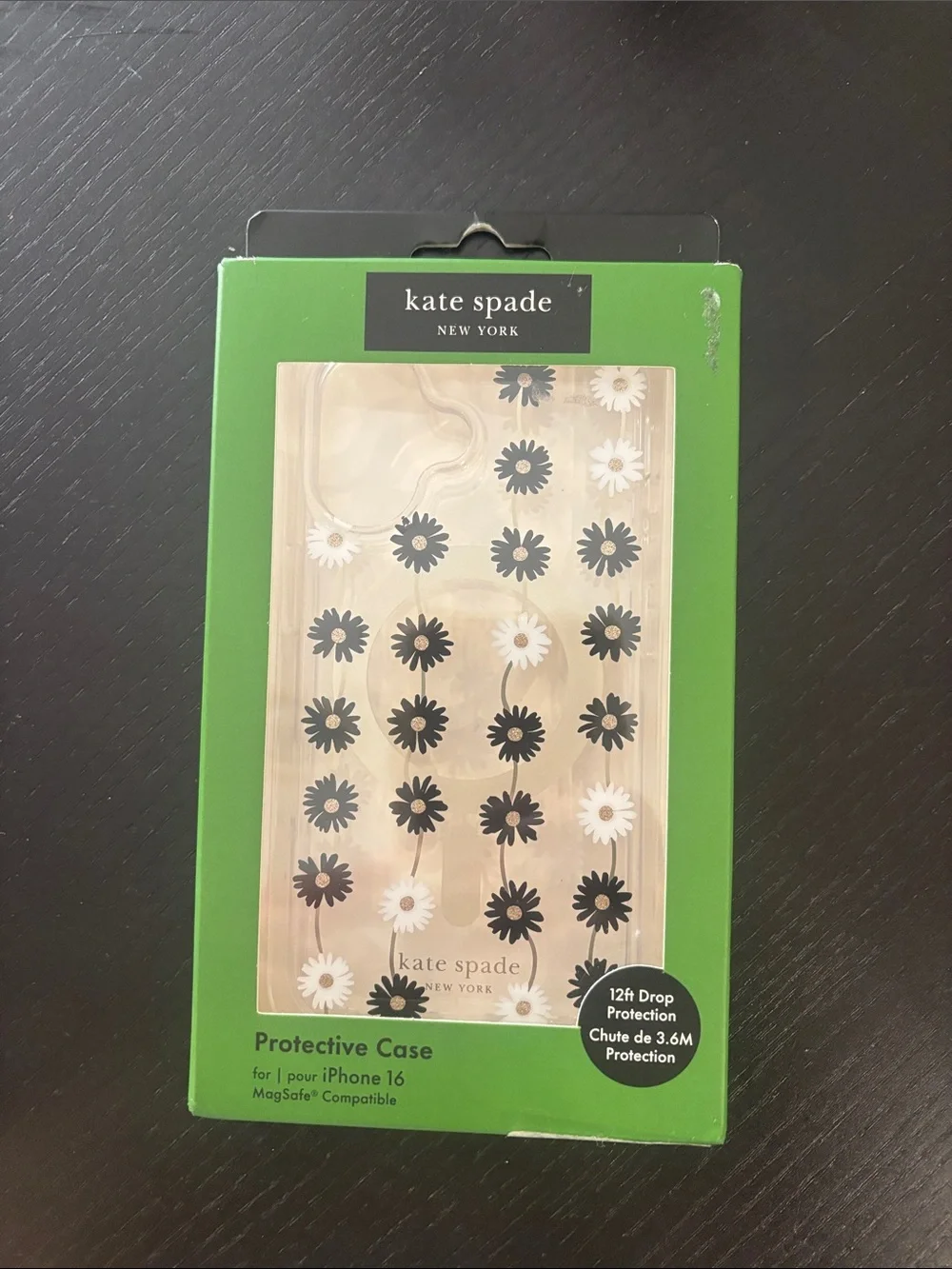 kate spade Clear Floral iPhone 16 Case - Black & White Daisies